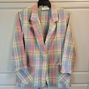 Vintage Jaclyn Smith Sport Pastel Plaid Blazer Jacket